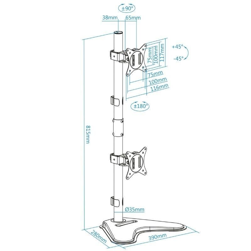 Soporte de Sobremesa para 2 Monitores TooQ DB1703TNV-B/ Giratorio/ Inclinable/ hasta 9kg - изображение 4