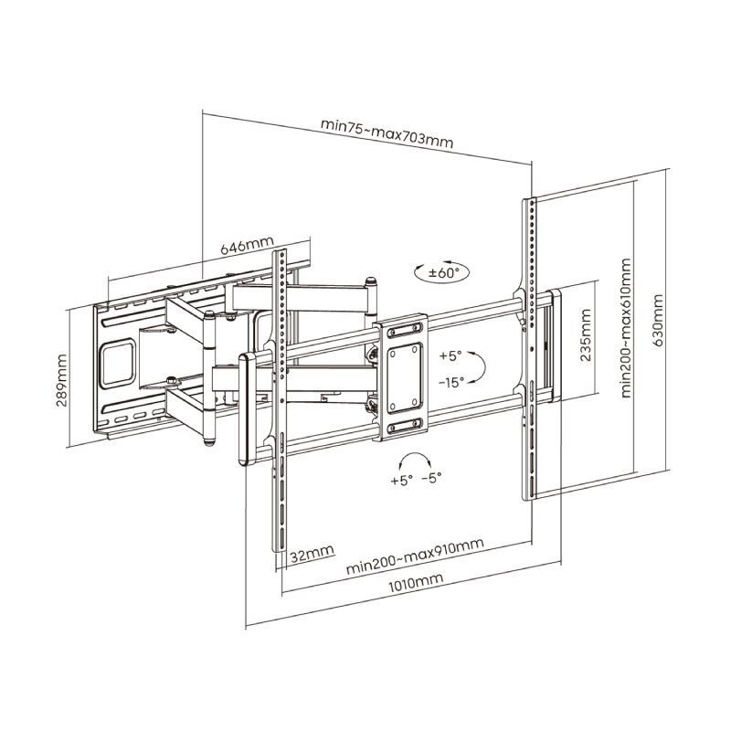 Soporte de Pared Giratorio/ Inclinable/ Nivelable Aisens WT120TSLE-163 para TV de 60-120"/ hasta 120kg - изображение 4
