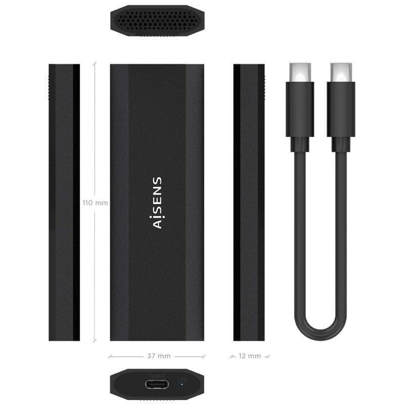 Caja Externa para Disco SSD M.2 NVMe Aisens ASM2-028B/ USB 3.2/ Sin tornillos - изображение 4