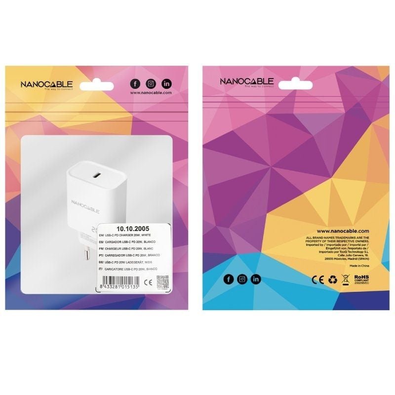 Cargador de Pared Nanocable 10.10.2005/ 1xUSB Tipo-C/ 20W/ Blanco - изображение 2
