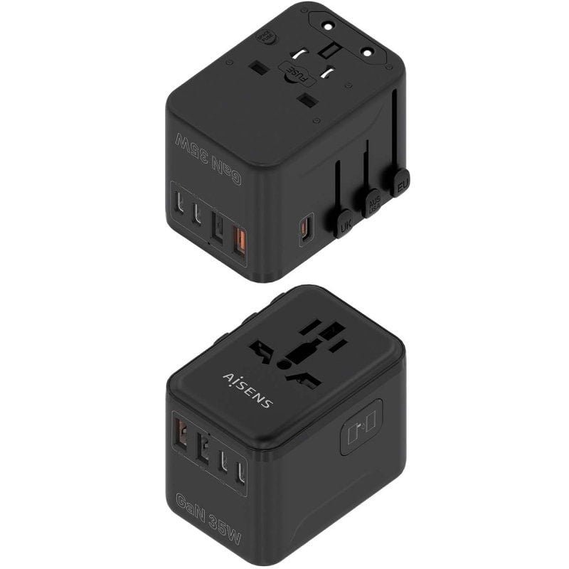Cargador de Pared Universal GaN para Viaje Aisens ASPS-2A3C09-BK/ Toma de Corriente Universal/ 3xUSB Tipo-C/ 2xUSB/ 35W - изображение 2
