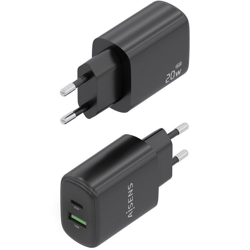 Cargador de Pared GaN Aisens A110-0910/ 1xUSB Tipo-C/ 1xUSB/ 20W/ Negro - изображение 3