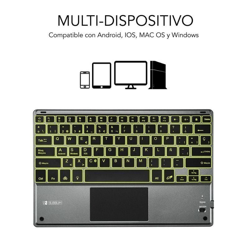 Teclado Compacto Inalámbrico por Bluetooth Subblim Touchpad Smart Blacklit/ Gris - изображение 2