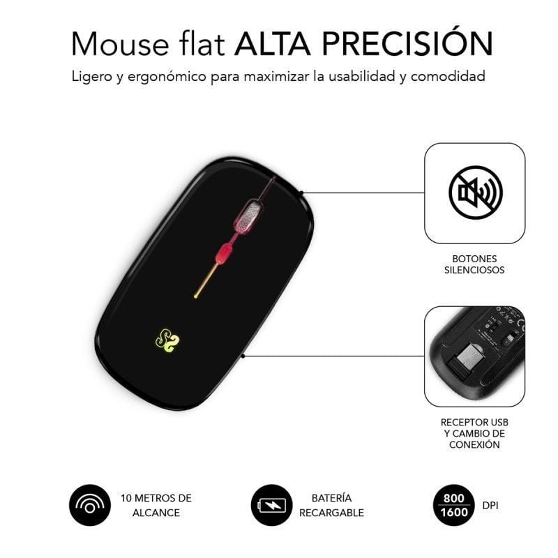 Ratón Inalámbrico por Bluetooth Subblim LED Dual Flat/ Batería recargable/ Hasta 1600 DPI - изображение 5