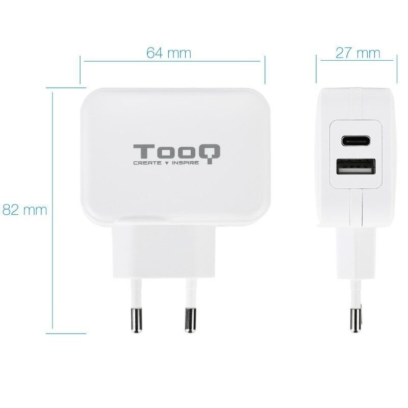 Cargador de Pared TooQ TQWC-2SC02WT/ 1xUSB Tipo-C/ 1x USB/ 27W - изображение 3