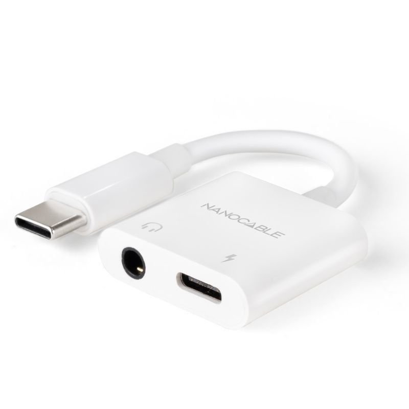 Adaptador Audio Nanocable 10.24.1206/ USB Tipo-C Macho - Jack 3.5 Hembra/ USB Tipo-C Hembra/ Blanco