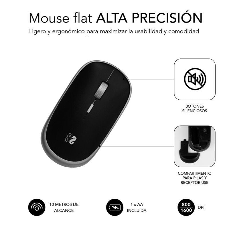 Ratón Mini Inalámbrico Subblim Wireless Mini/ Hasta 1600 DPI/ Gris Espacial - изображение 4