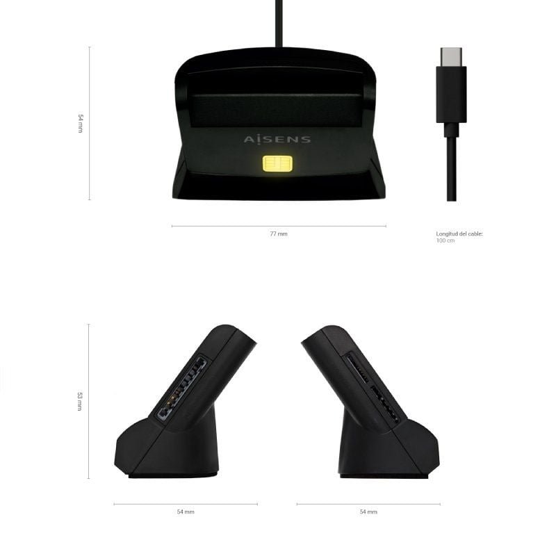 Lector de DNI y Tarjetas Aisens ASCR-SN04CSD-BK/ USB Tipo-C/ Negro - изображение 4
