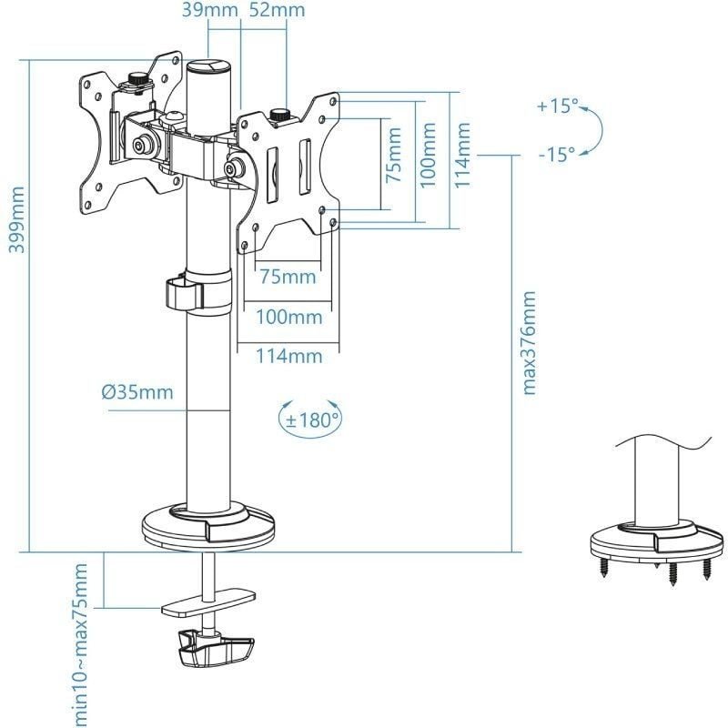 Soporte de Mesa para 2 Monitores TooQ DB1132TN-B/ Giratorio/ Inclinable/ hasta 8kg - изображение 5