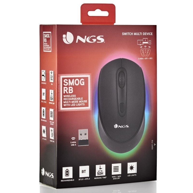Ratón Inalámbrico por Bluetooth NGS Smog-RB/ Batería recargable/ Hasta 1600 DPI/ Negro - изображение 5