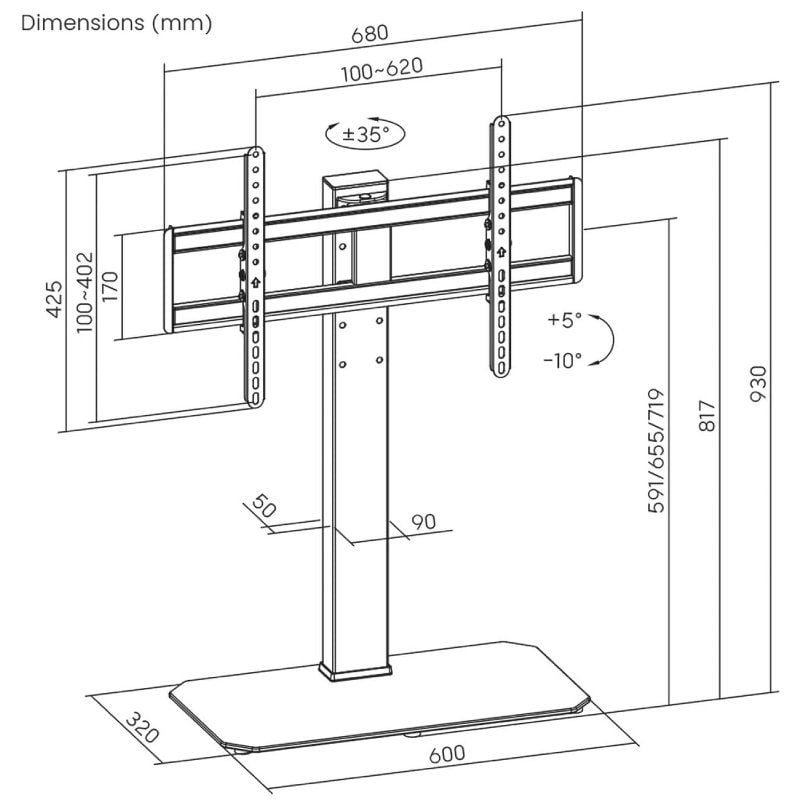 Soporte de Mesa Inclinable/ Giratorio Aisens DT86TS-291 para TV de 43-86" - изображение 5