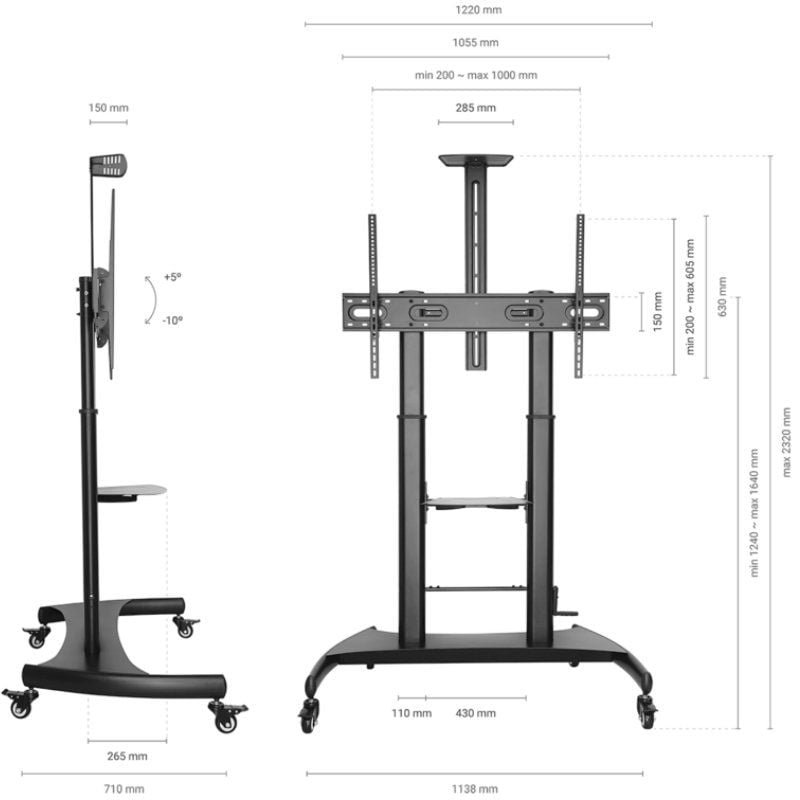 Soporte de Suelo Inclinable con Ruedas y Manivela Aisens FT100TE-123 para TV 60-100"/ hasta 100kg - изображение 5