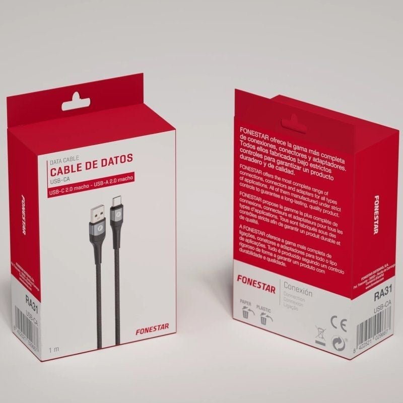 Cable USB 2.0 Tipo-C Fonestar USB-CA/ USB Tipo-C Macho - USB Macho/ 480Mbps/ Hasta 100W/ 1m/ Negro - изображение 2