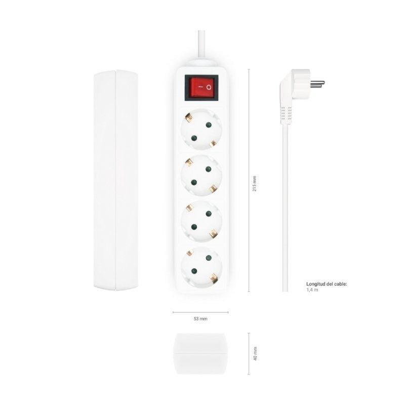 Regleta con Interruptor Aisens A154-0649/ 4 Tomas de Corriente/ Cable 1.4m/ Blanco - изображение 3