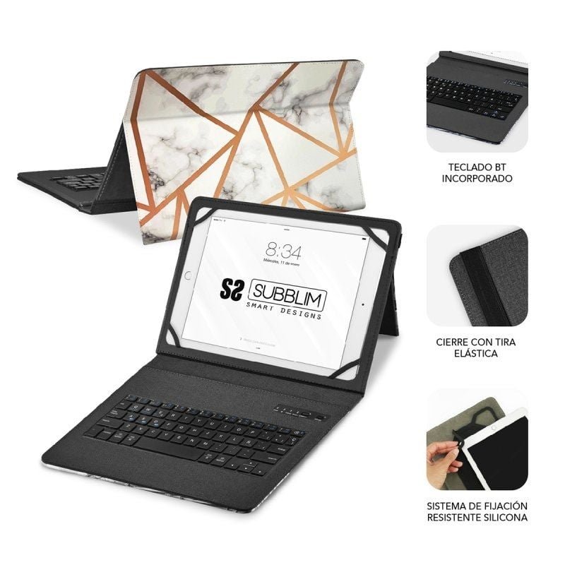 Funda con Teclado Subblim Keytab Pro Bluetooth para Tablets de 9"-11"/ Marmol Blanco - изображение 2