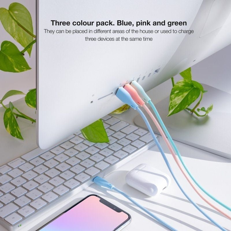 Cables USB 2.0 Lightning Nanocable 10.10.0401-CO1/ USB Macho - Lightning Macho/ 1m/ 3 Unidades/ Rosa, Azul y Verde - изображение 4
