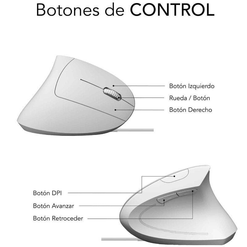 Ratón Vertical Subblim Glide Vertical Ergo Wired/ Hasta 1600 DPI/ Blanco - изображение 5