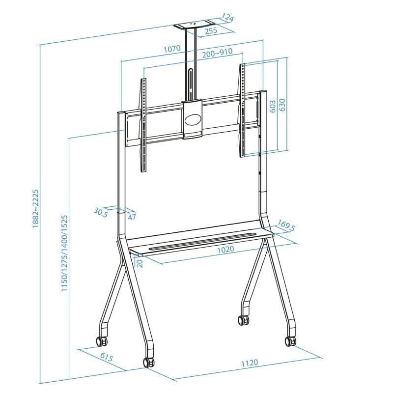 Soporte de Suelo con Ruedas TooQ FS20208M-B para TV de 55-100"/ hasta 120kg - изображение 5