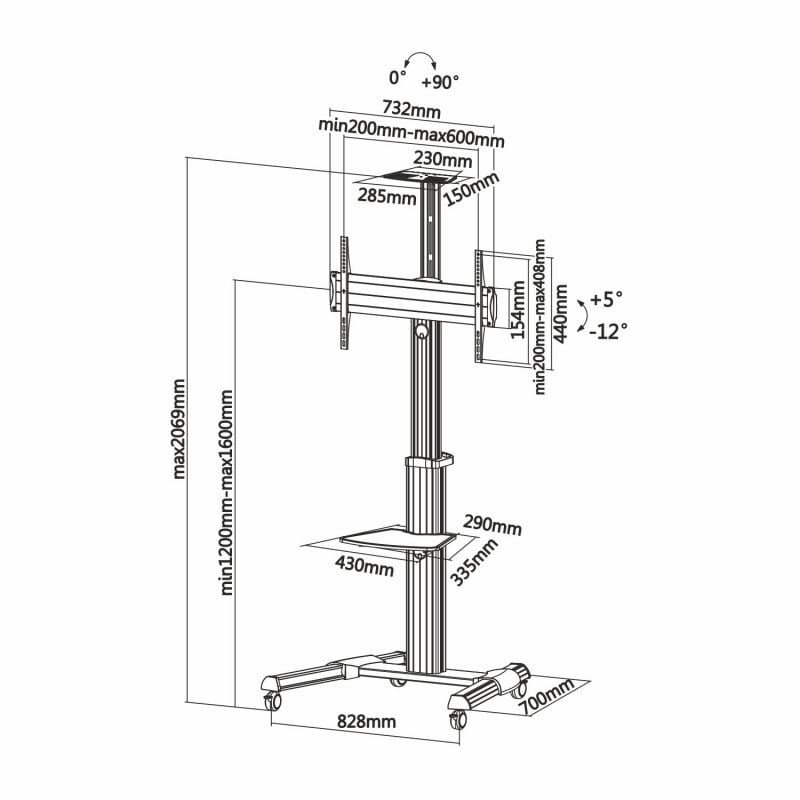 Soporte de Suelo Inclinable con Ruedas Aisens FT70TRE-037 para TV 37-70"/ hasta 50kg - изображение 5