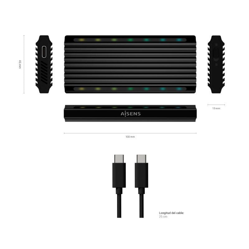Caja Externa para Disco SSD M.2 SATA/NVMe Aisens ASM2-RGB012B/ USB 3.2/ Sin tornillos - изображение 4