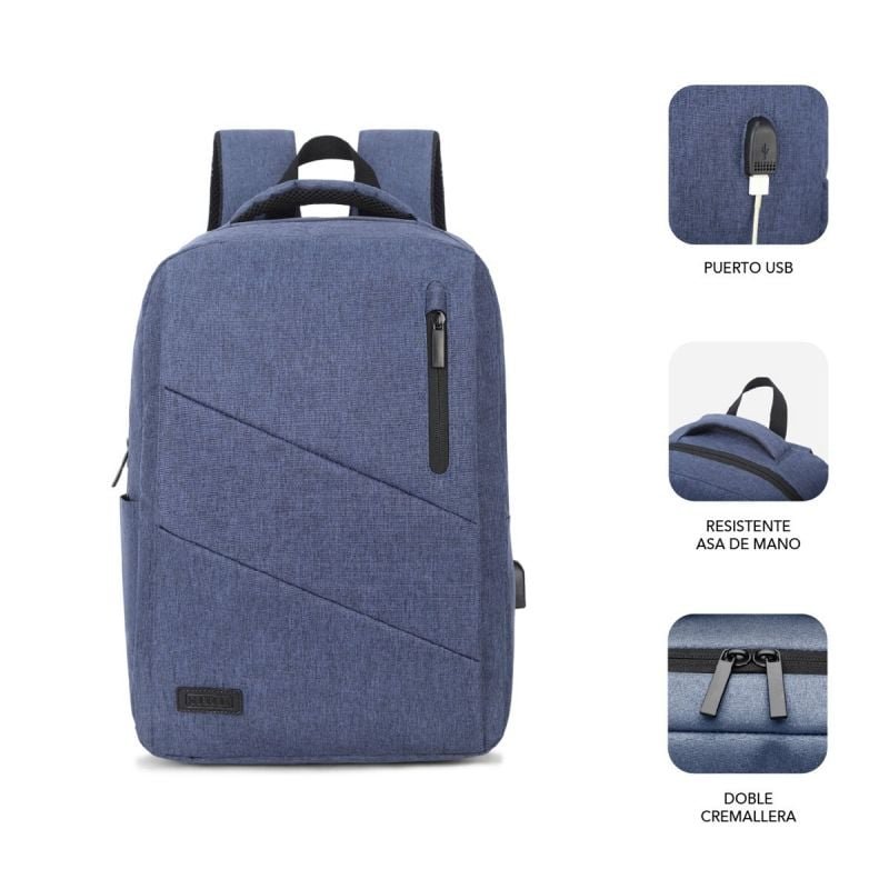 Mochila Subblim City Backpack para Portátiles hasta 15.6"/ Puerto USB/ Azul - изображение 2