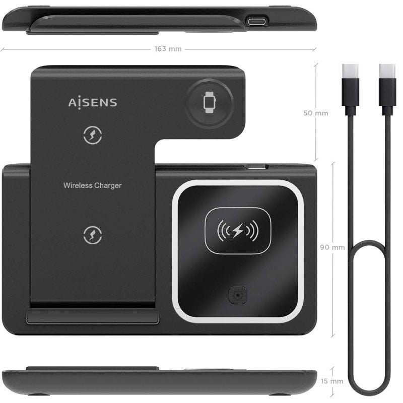Base de carga Inalámbrica Aisens ASCH-15W3WC043-BK/ 15W - изображение 3