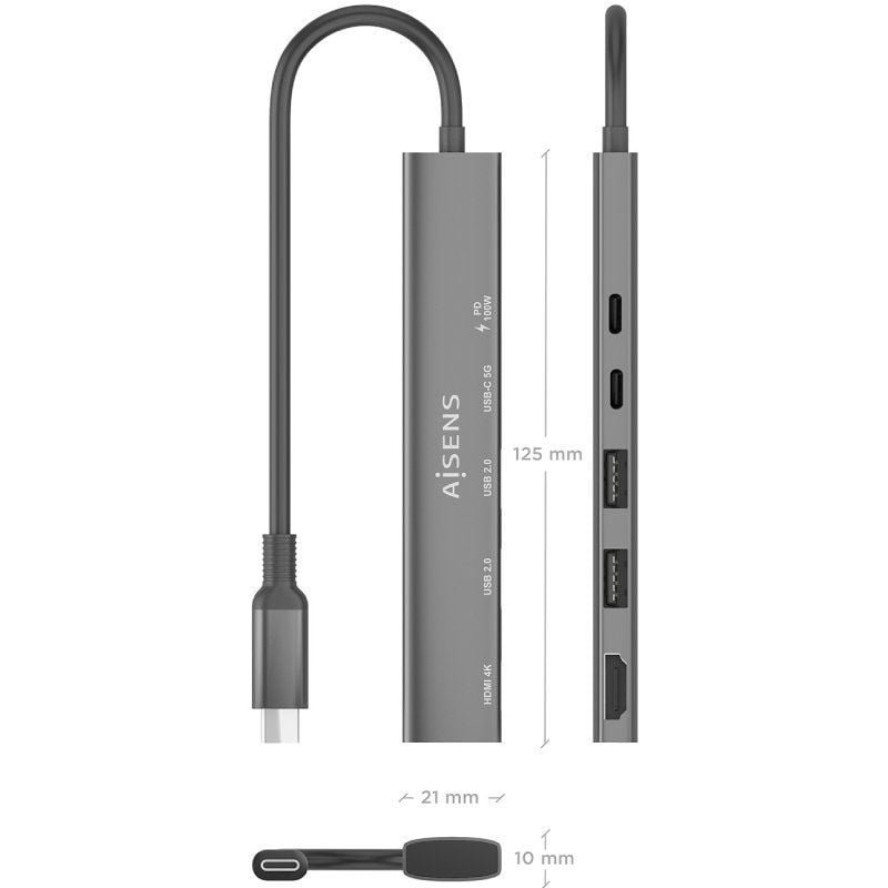 Docking USB Tipo-C Aisens ASUC-5P022-GR/ 1xHDMI/ 2xUSB/ 1xUSB Tipo-C/ 1xUSB Tipo-C PD/ Gris - изображение 4