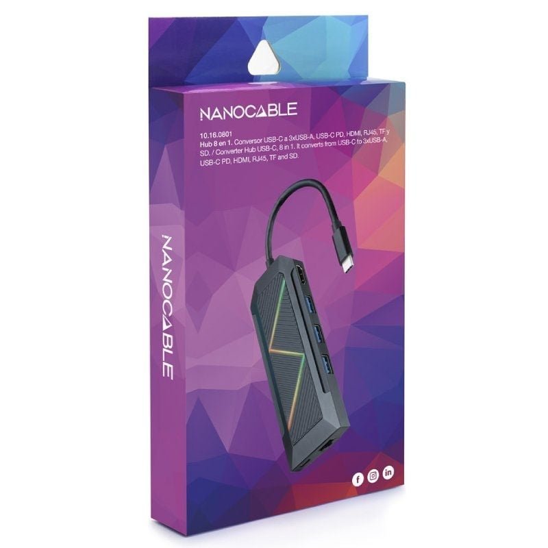 Docking USB Tipo-C Nanocable 10.16.0801/ 3xUSB/ 1xUSB Tipo-C PD/ 1xHDMI/ 1xRJ45/ 1xLector Tarjetas SD TF - изображение 2