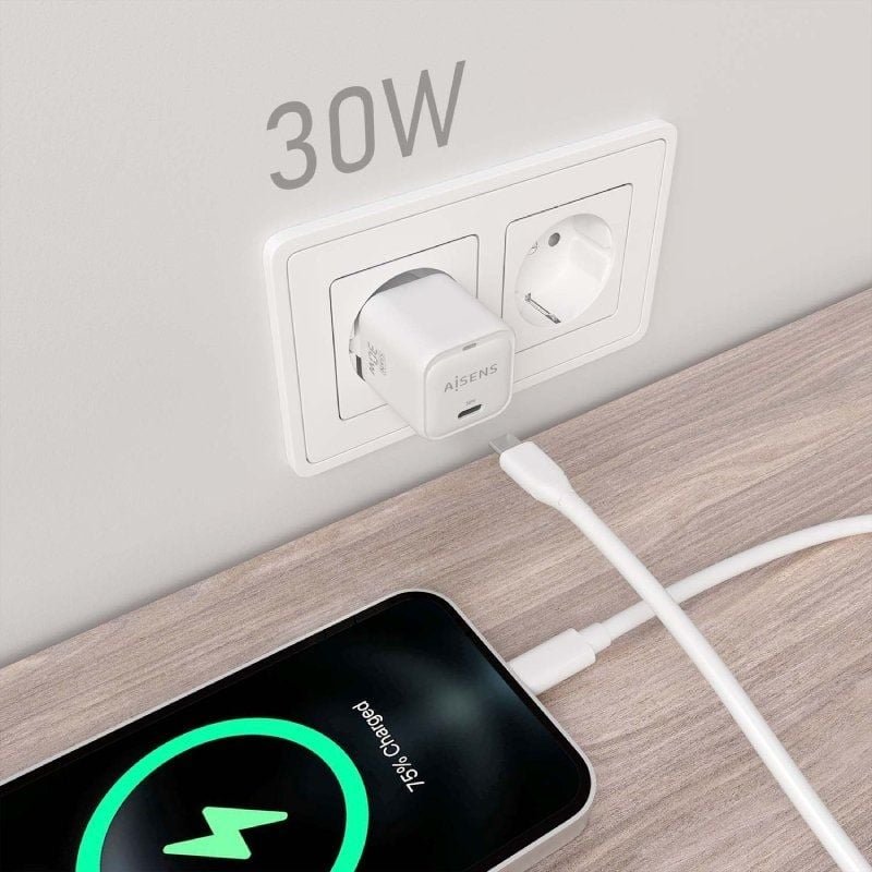 Cargador de Pared GaN Aisens ASCH-30W1P018-W/ 1xUSB Tipo-C/ 30W - изображение 5