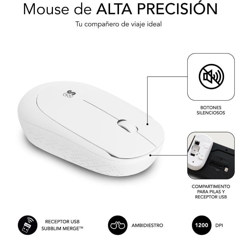 Teclado y Ratón Subblim Combo Business Slim Silencioso Inalámbrico/ Blanco - изображение 4