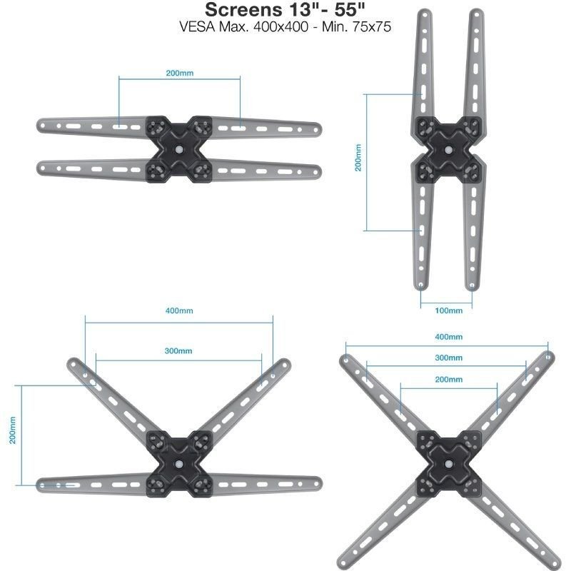 Soporte de Pared Extensible/ Giratorio/ Inclinable TooQ LP1356TN-B para TV de 13-55"/ hasta 25kg - изображение 2