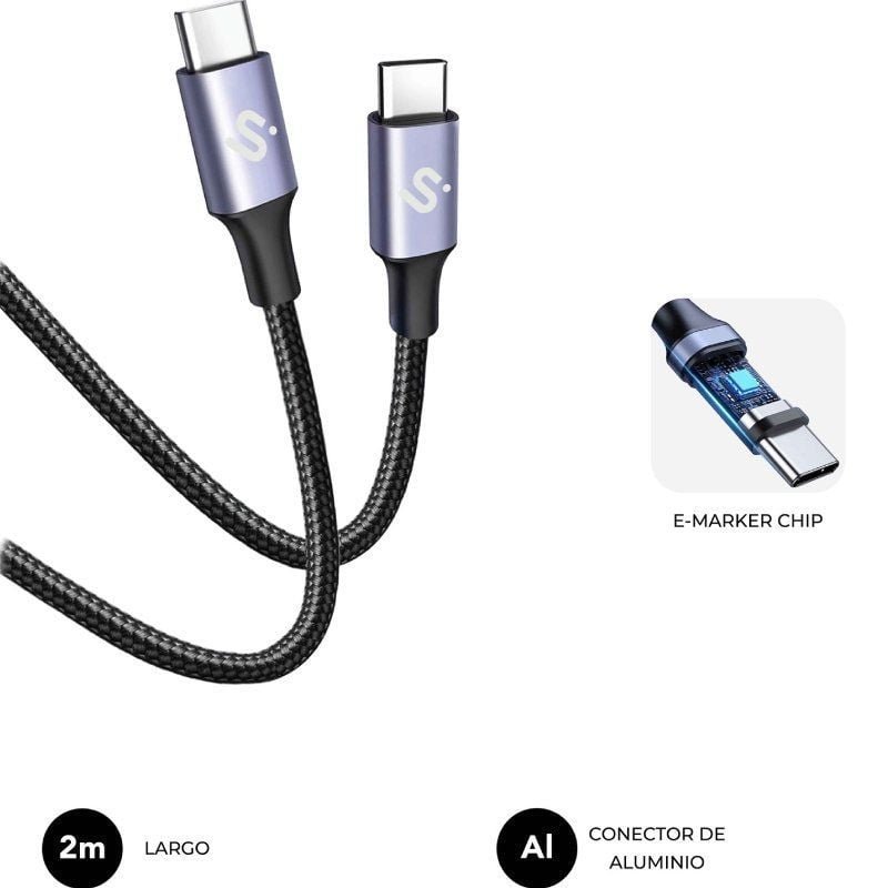 Cable USB 2.0 Tipo-C Subblim Plus/ USB Tipo-C Macho - USB Tipo-C Macho/ Hasta 100W/ 480Mbps/ 2m/ Negro - изображение 3