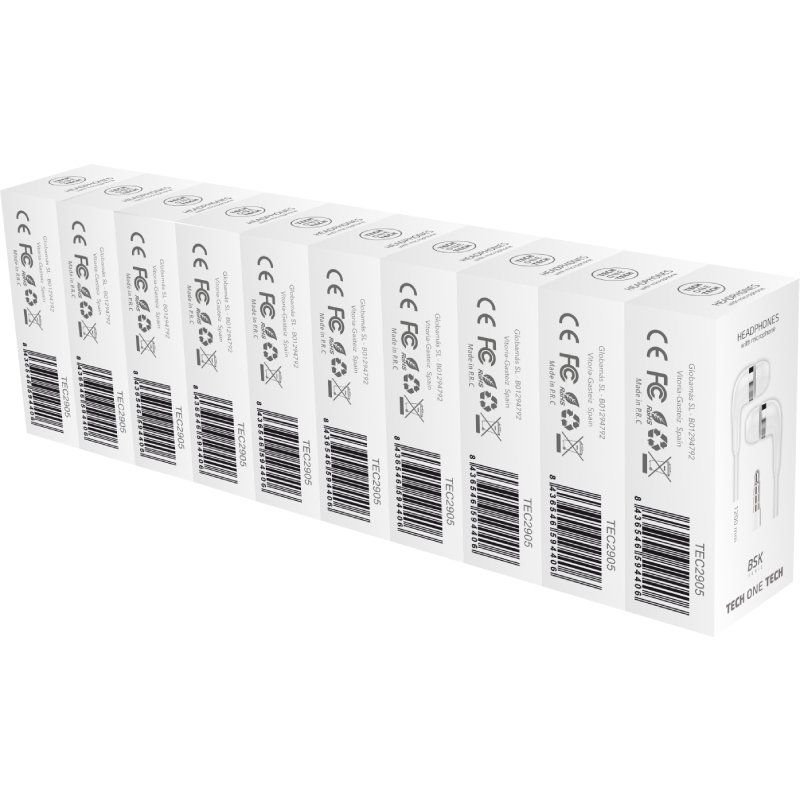Pack 10 Auriculares Intrauditivos Tech One TEC2955/ con Micrófono/ Jack 3.5/ Blancos - изображение 2