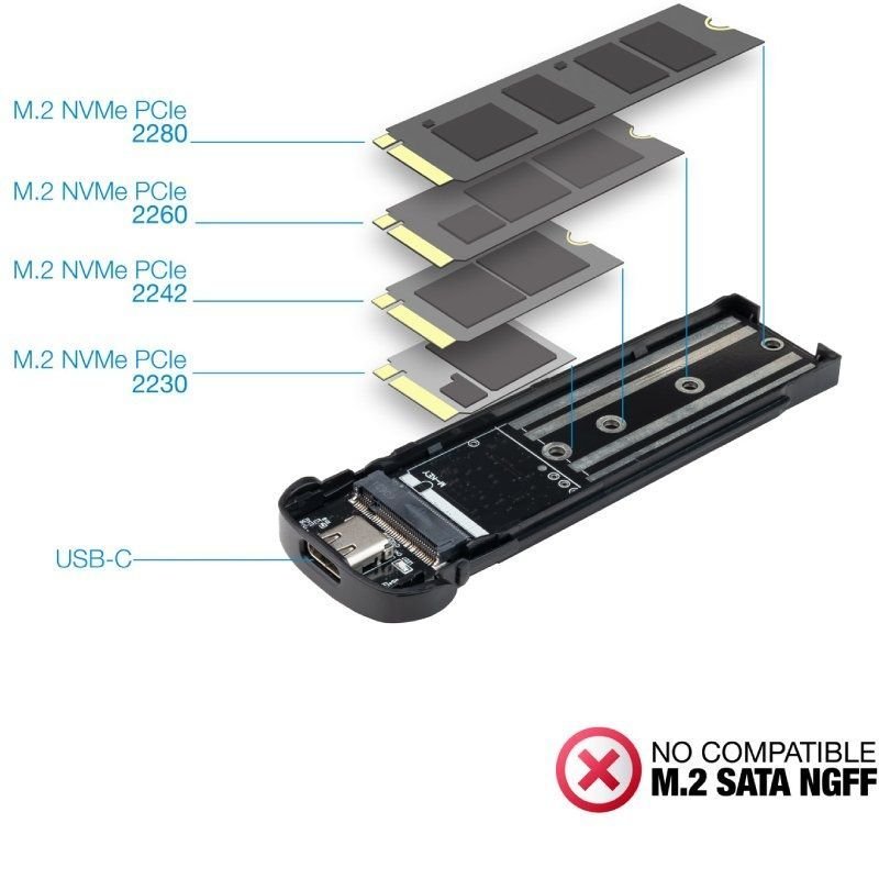 Caja Externa para Disco SSD M.2 NVMe TooQ TQE-2201BL/ USB 3.1 Gen2/ Sin tornillos - изображение 4