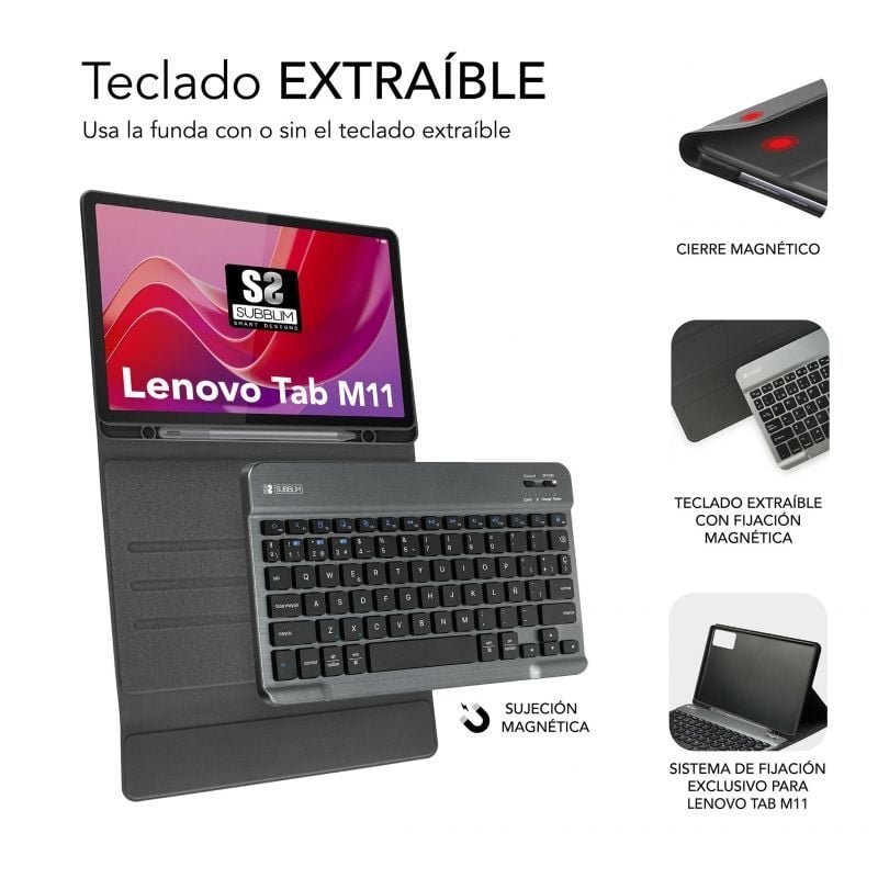 Funda con Teclado Subblim Keytab Pro Bluetooth para Lenovo Tab M11 de 11"/ Negra - изображение 4