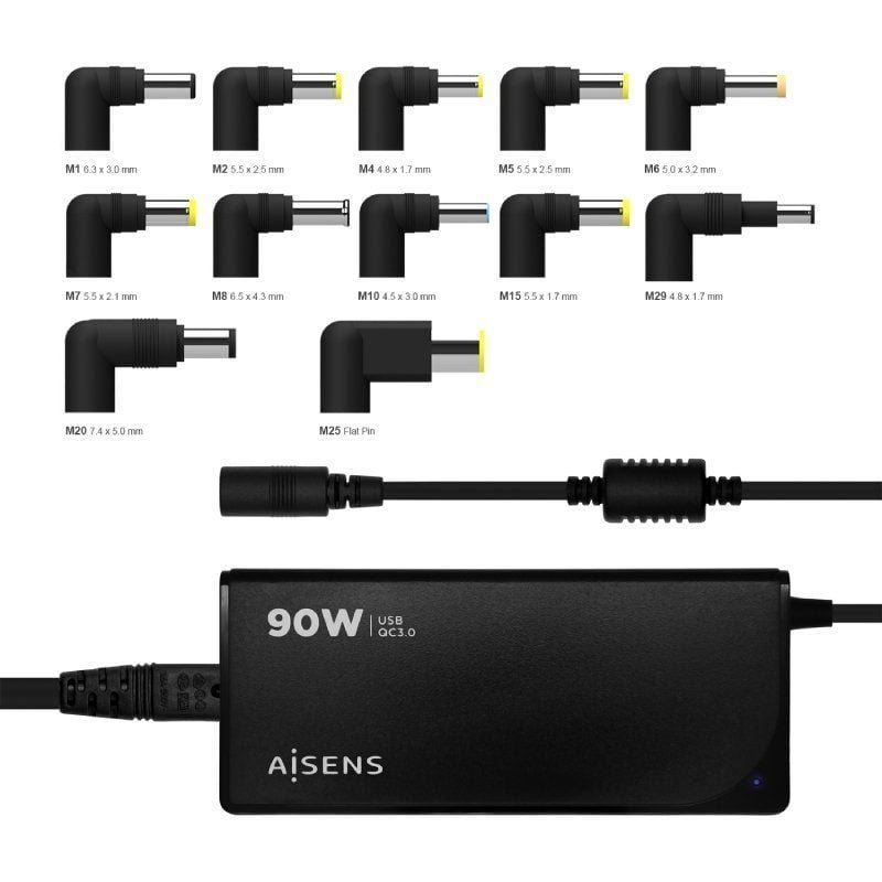 Cargador de Portátil Aisens ASLC-90WAUTO-BK/ 90W/ Automático/ 12 Conectores/ Voltaje 15-20V/ 1 USB QC3.0 - изображение 5