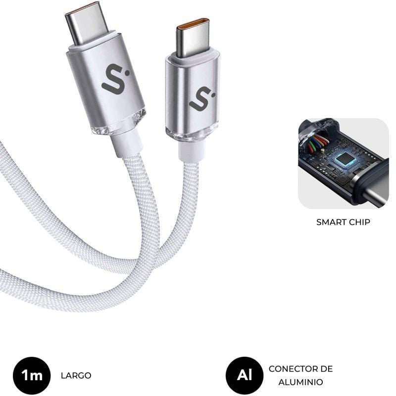 Cable USB 2.0 Tipo-C Subblim Optimus/ USB Tipo-C Macho - USB Tipo-C Macho/ Hasta 60W/ 480Mbps/ 1m/ Blanco - изображение 3