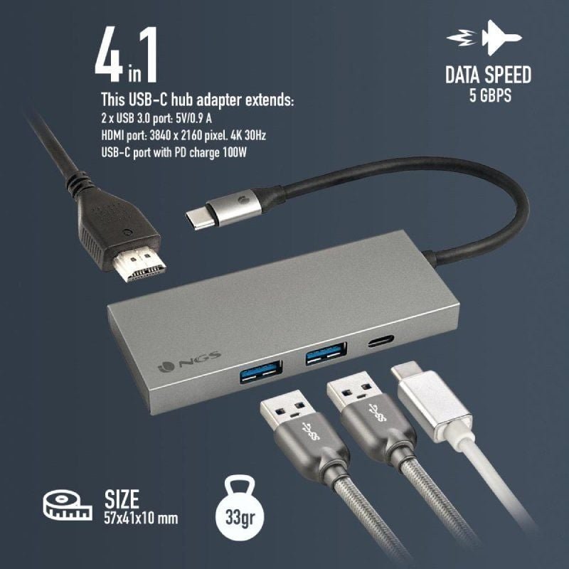 Docking USB Tipo-C NGS WonderDock4 Pro/ 2xUSB/ 1xUSB Tipo-C DP/ 1xHDMI - изображение 4