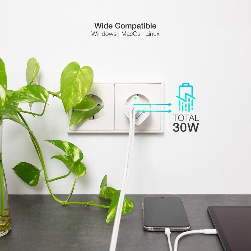 Cargador de Pared GaN TooQ TQWC-GANQCPD30WT/ 1xUSB Tipo-C/ 1xUSB/ 30W - изображение 4