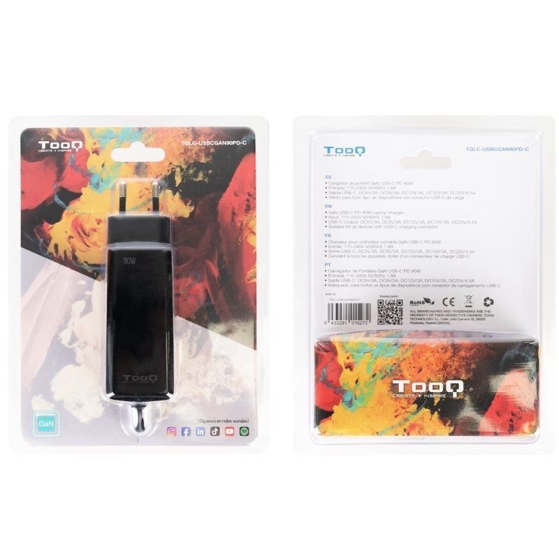 Cargador de Portátil GaN TooQ TQLC-USBCGAN90PD-C USB Tipo-C/ 90W/ Automático/ Voltaje 5-20V - изображение 4