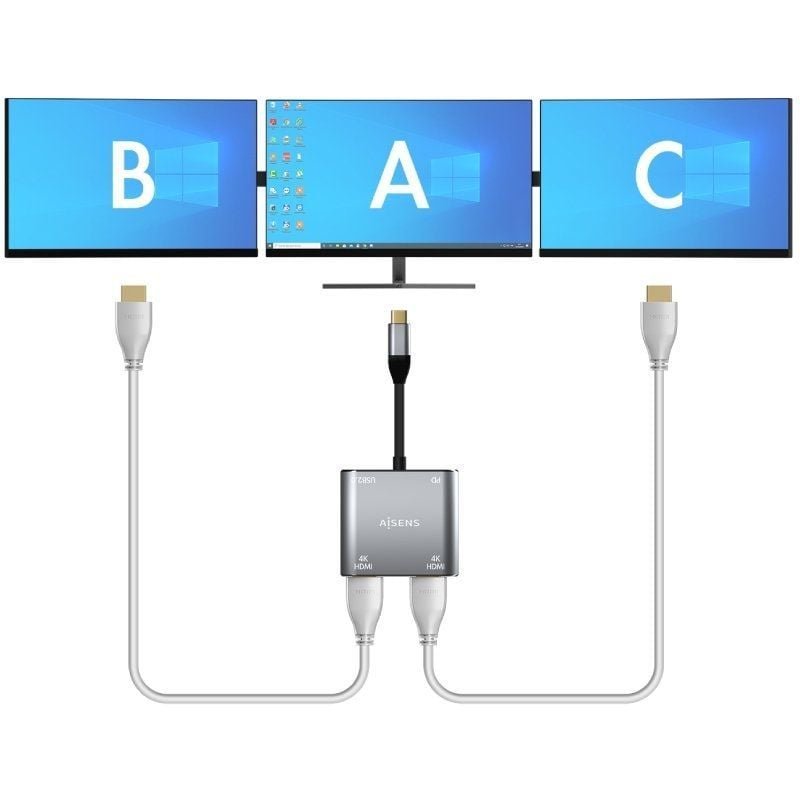 Conversor USB Tipo-C Aisens A109-0625/ 2x HDMI 4K SST MST Hembra - USB Tipo-C Macho - USB Hembra - USB Tipo-C Hembra - изображение 4
