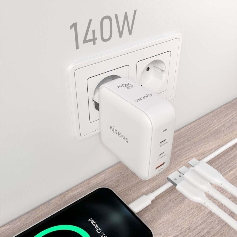 Cargador de Pared GaN Aisens ASCH-140W3P030-W/ 2xUSB Tipo-C/ 1xUSB/ 140W - изображение 5