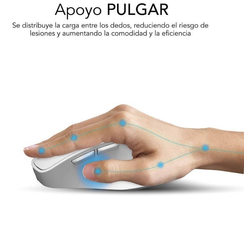 Ratón Ergonómico Inalámbrico por Bluetooth/ 2.4GHz Subblim Comfort Ergo Dual Battery/ Batería recargable/ Hasta 2400 DPI/ Blanco - изображение 5