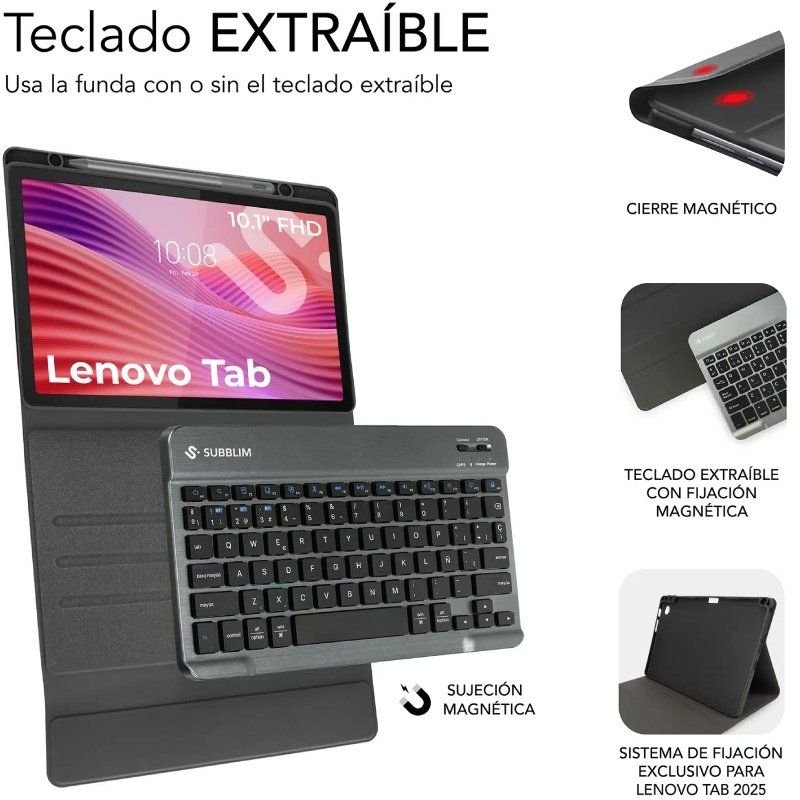 Funda con Teclado Subblim Shock Case Lenovo Tab 10.1" 2025/ Negra