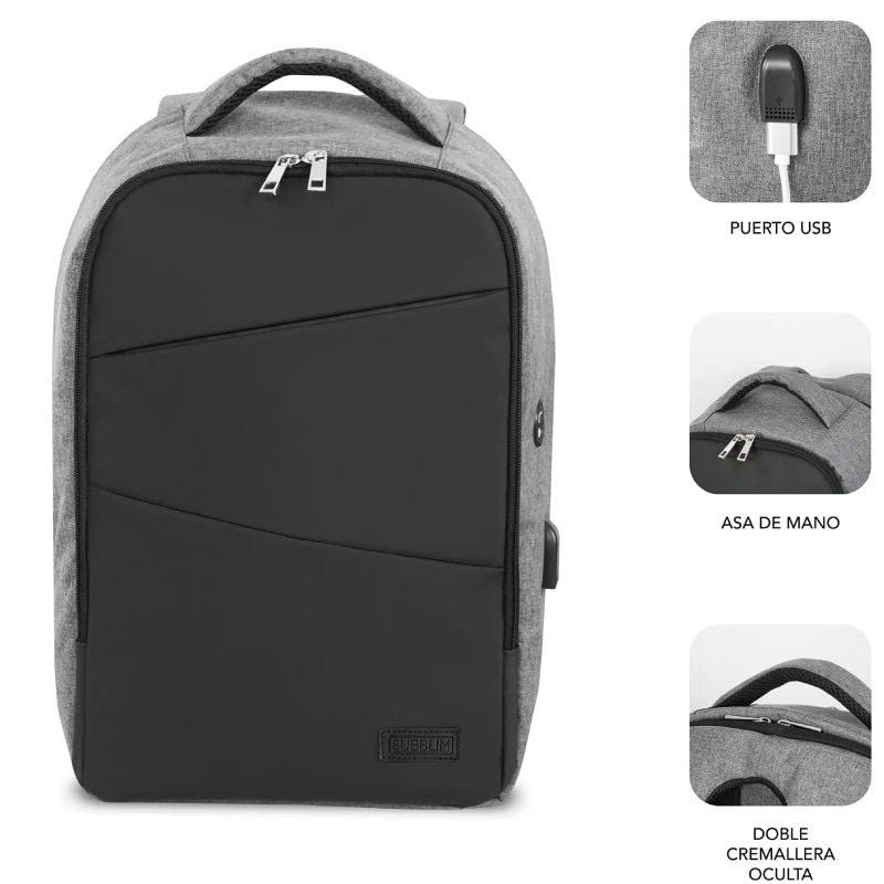 Mochila Subblim Secure V2 AP para Portátiles hasta 15.6"/ Puerto USB/ Antirrobo/ Gris - изображение 2