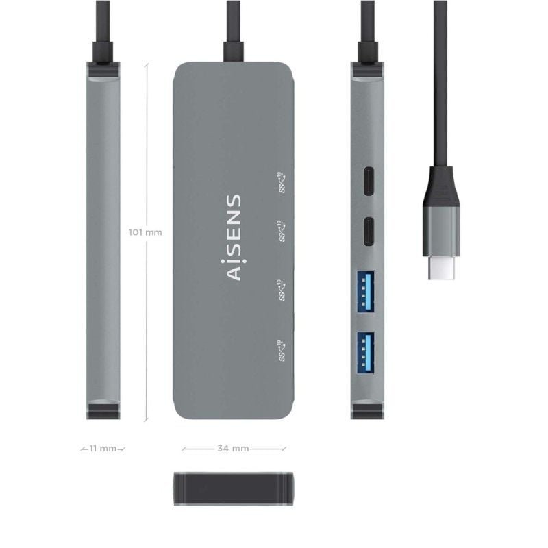 Hub USB Tipo-C Aisens A109-0694/ 2xUSB/ 2xUSB Tipo-C/ Gris - изображение 4