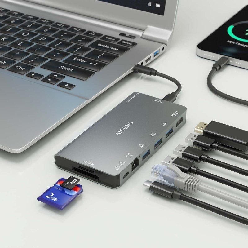 Docking USB Tipo-C Aisens ASUC-8P015-GR/ 1xHDMI/ 3xUSB/ 1xRJ45/ 1xLector Tarjetas / 1xUSB Tipo-C/ Gris - изображение 5