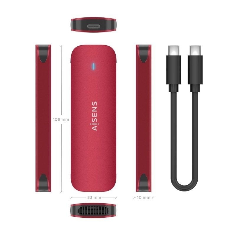Caja Externa para Disco SSD M.2 NVMe Aisens ASM2-027RED/ USB 3.2/ Sin tornillos - изображение 4