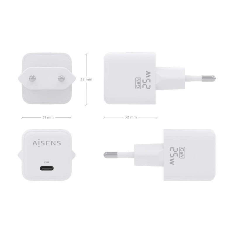 Cargador de Pared GaN Aisens ASCH-25W1P012-W/ 1xUSB Tipo-C/ 25W - изображение 4