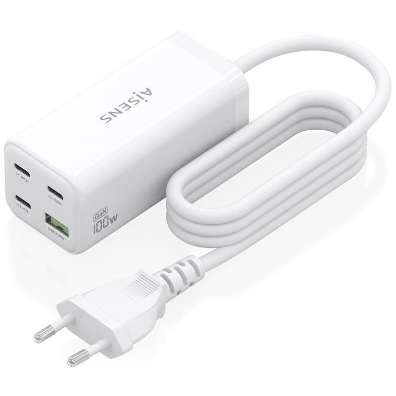 Cargador Sobremesa GaN Aisens ASCH-100W4P053-W/ 3xUSB Tipo-C/ 1xUSB/ 100W - изображение 2